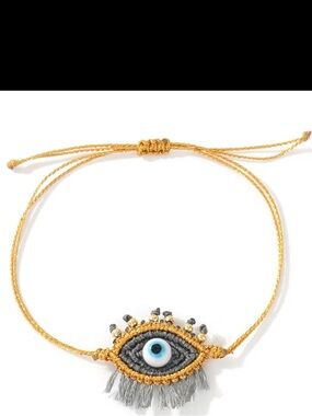 Gold and Gray Evil Eye Macramé Bracelet with Blue Eye Accent
